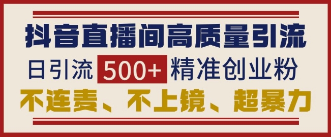 抖音直播间引流创业粉，无需连麦、不用上镜、超暴力，日引流500+高质量精准创业粉-学长代码-毕业设计源码网